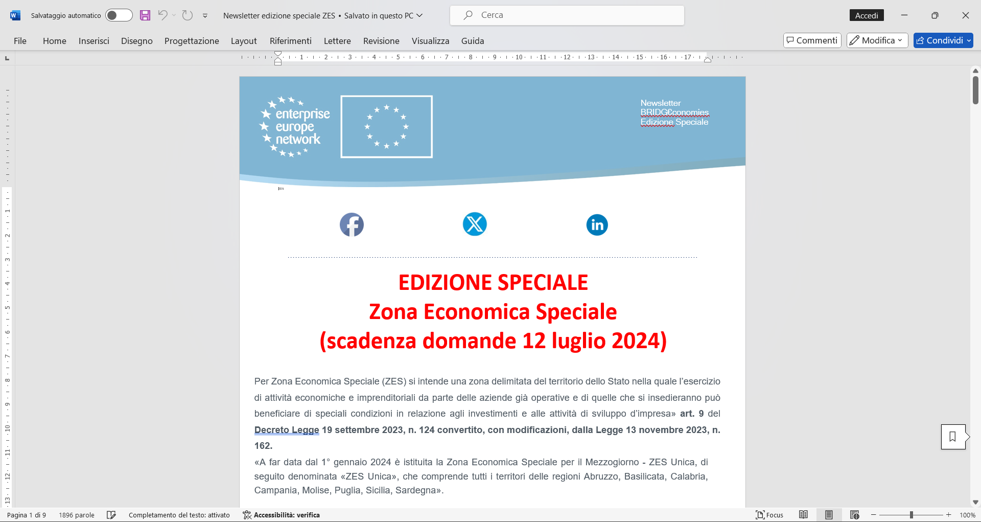 Zona Economica Speciale (scadenza domande 12 luglio 2024)